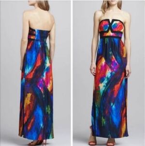 Alice & Trixie Valeria Silk Watercolor Strapless Maxi Gown Dress Small